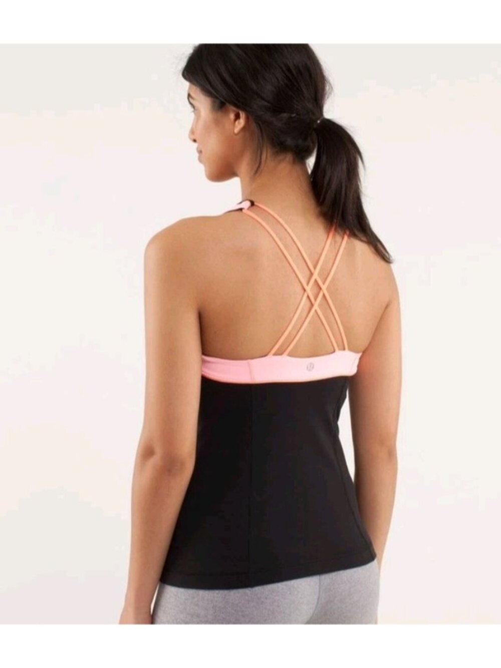 Lululemon Vinyasa Surf Tank Top Black Bleached Coral Pop Orange Crossback 6